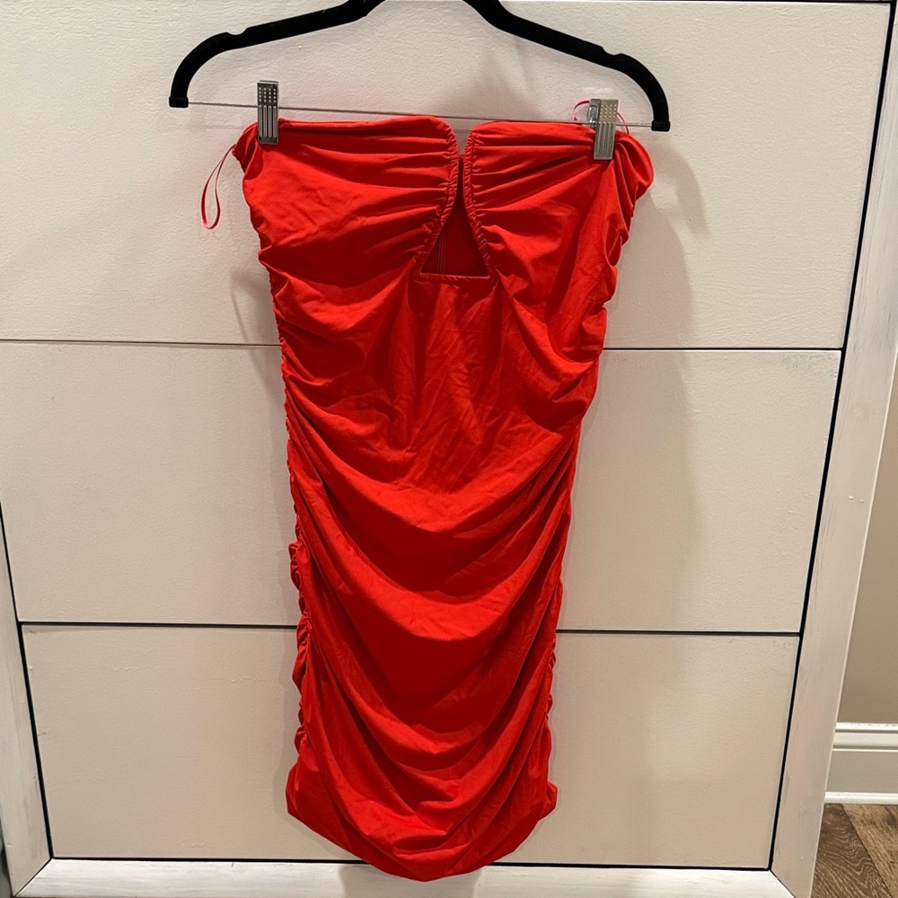 Vici Strapless Red Ruched Dress